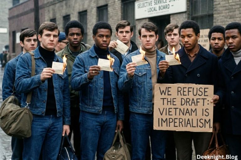 History of Vietnam War draft resisters and anti-war activists protesting American imperialism in the 1960s.